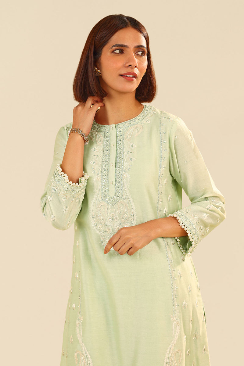 Zahra - Short Kurta With Dhoti (Mint Green)