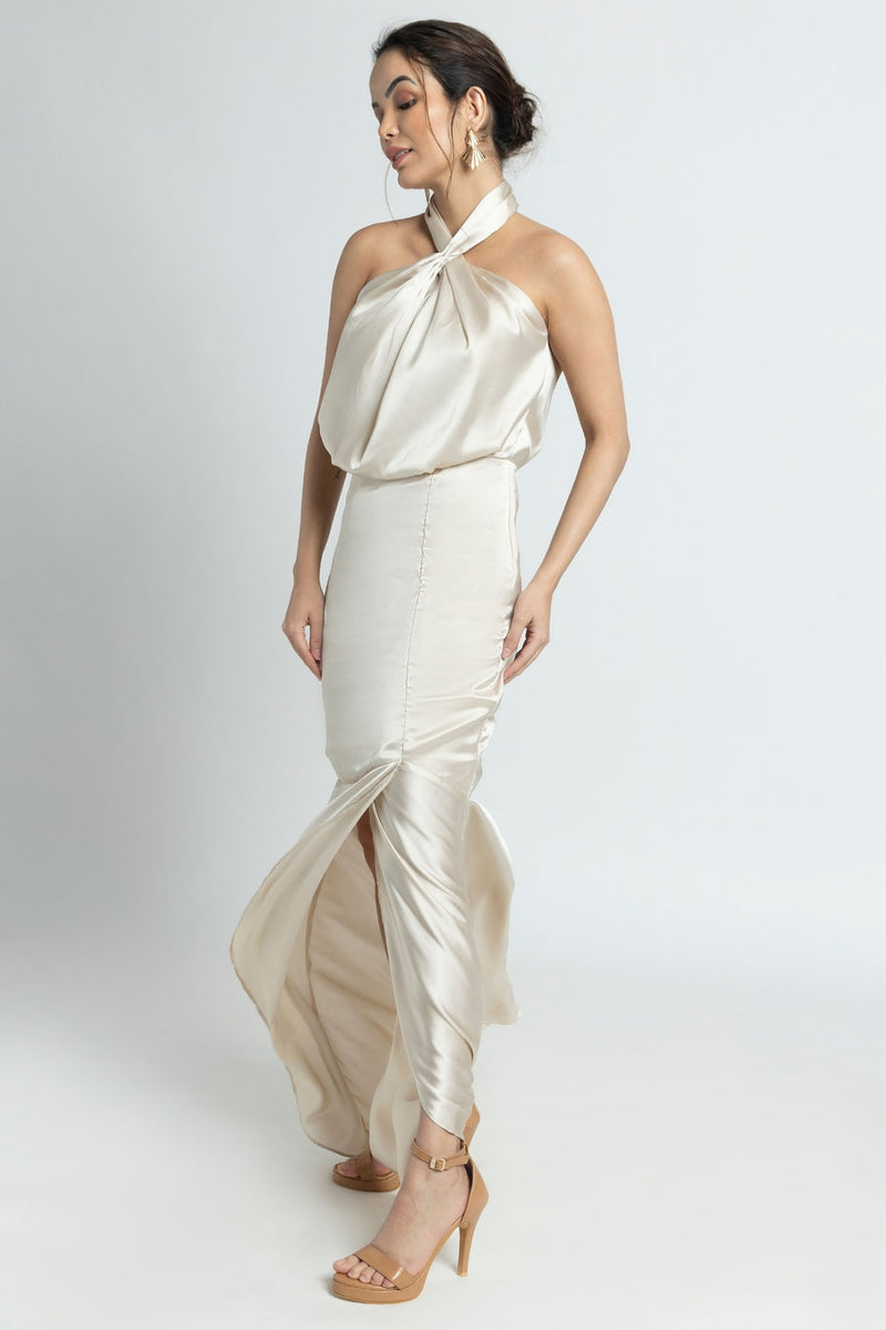 Creamy Halter Maxi Dress