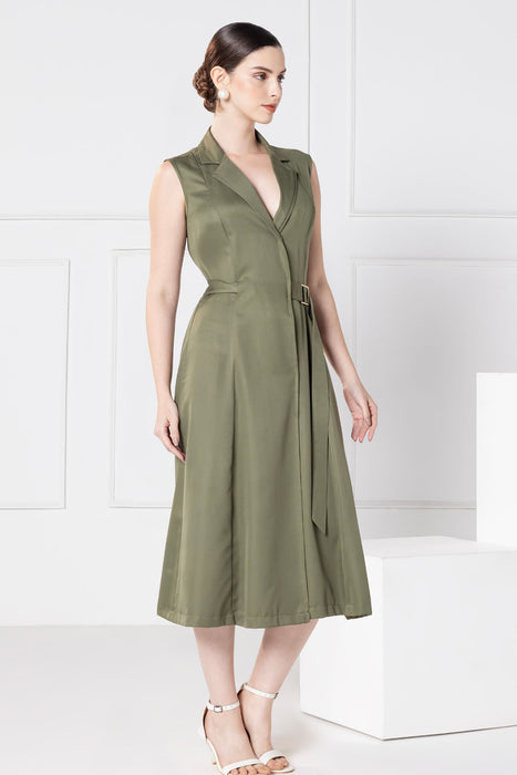 Olive Elegance Midi Dress