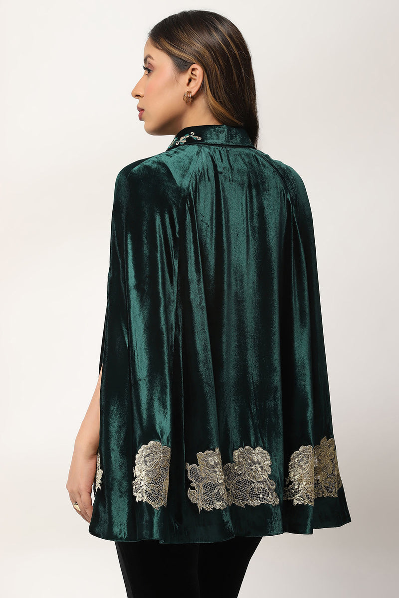 Zarq Drape French Lace Velvet Cape Set with pants