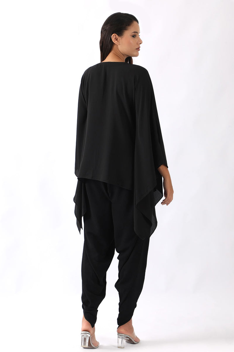 Black embroidered kaftan with dhoti