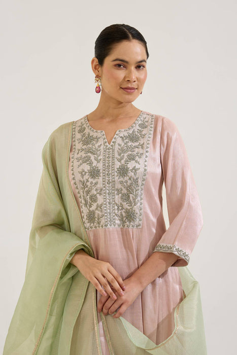 Rosy Dori Tissue Anarkali with Narrow Pants and Dupatta - Set of 3