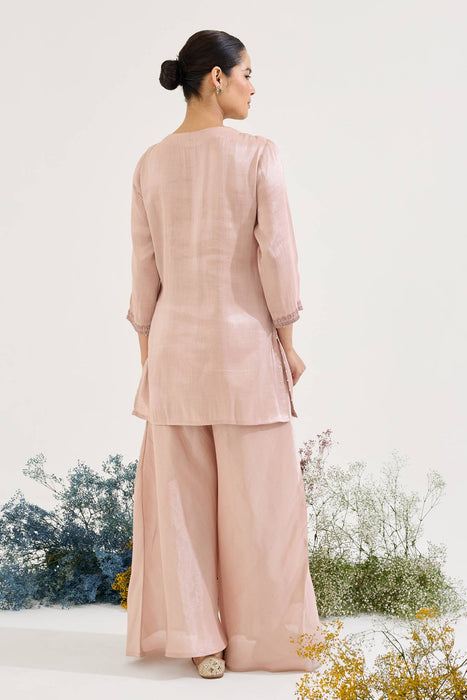 Old Pink Charm Tissue Kurta with Sharara - Set of 2