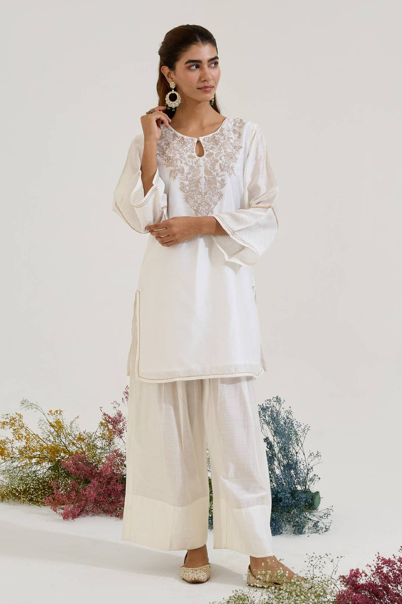 Rosy White Zari Kurta with Farsi Salwar - Set of 2