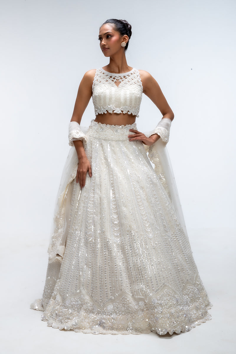 Ivory illume  cascade lehanga
