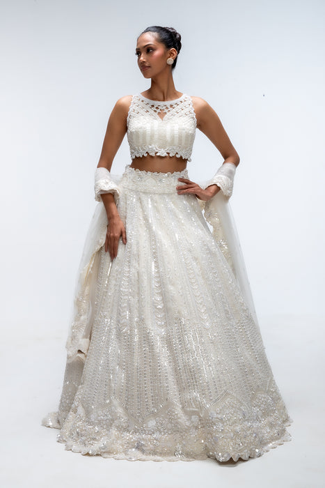 Ivory illume  cascade lehanga