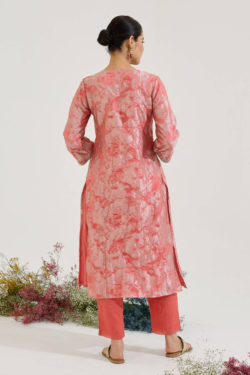 Blush Dori Jacquard Kurta with Narrow Pants and Dupatta - Set of 3