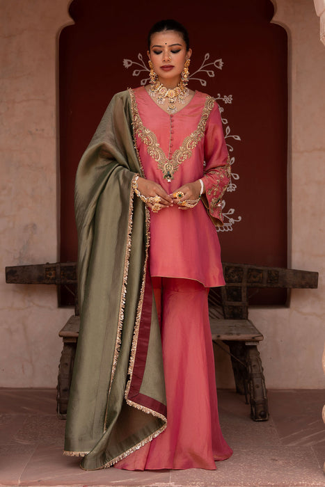 Gulabi Raag Hand-Embroidered Gharara Set