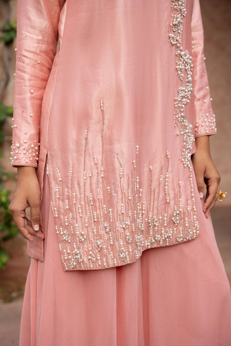 Blush Pink Hand-Embroidered Sharara Set