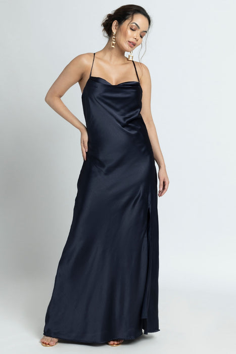 Navy Nights Cowl Maxi Dress