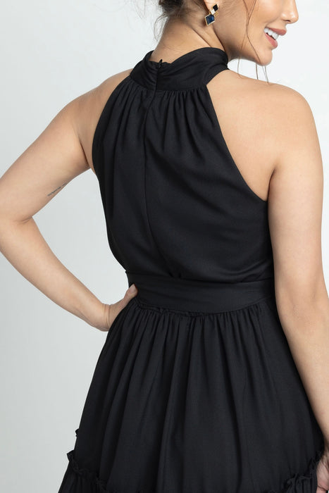 Midnight black Halterneck Midi Dress