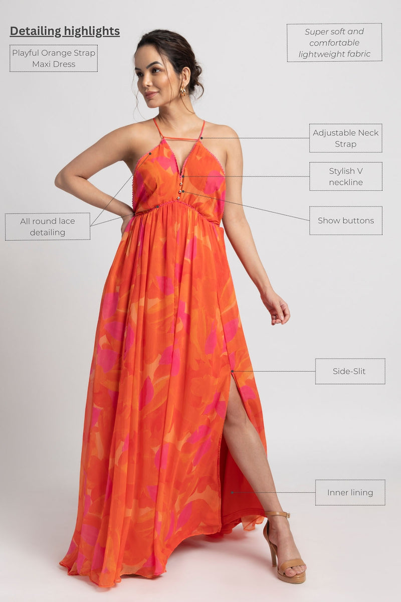 Playful Orange Strap Maxi Dress