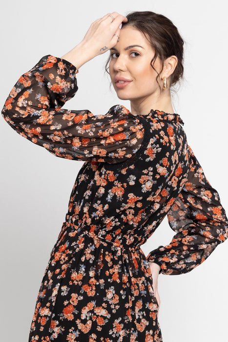 Black Blossom Midi Dress