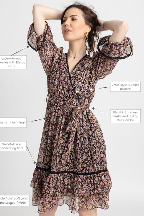 Cocoa Blossom Surplice Mini Dress