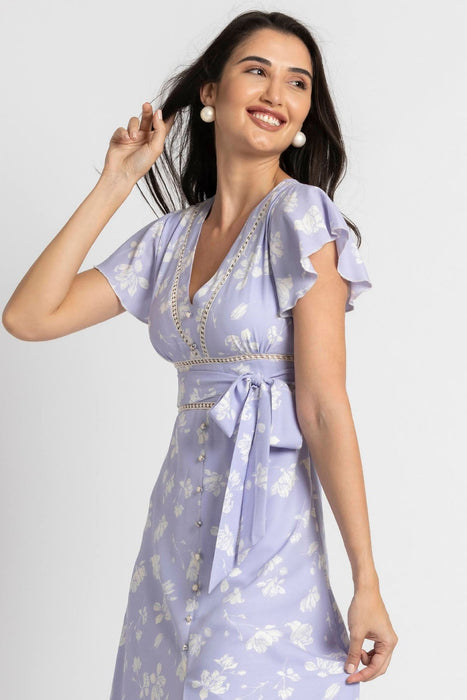 Lavender Blossom V Midi Dress