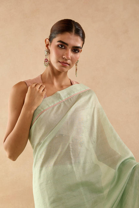 Old Mint Chanderi Stripe Saree with Tissue Blouse