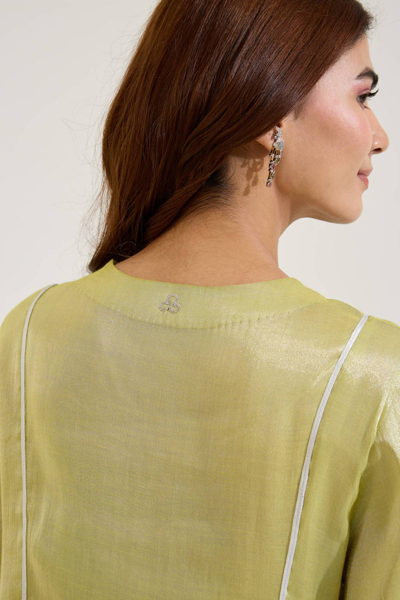 Lime Floral Zari Tissue Anarkali with Narrow Pants - Set of 2