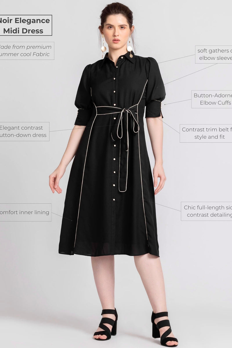Noir Elegance Midi Dress