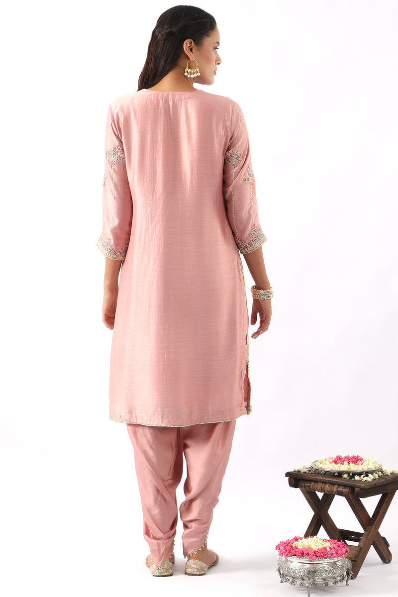 Orange Embroidered Kurta & Dhoti Set