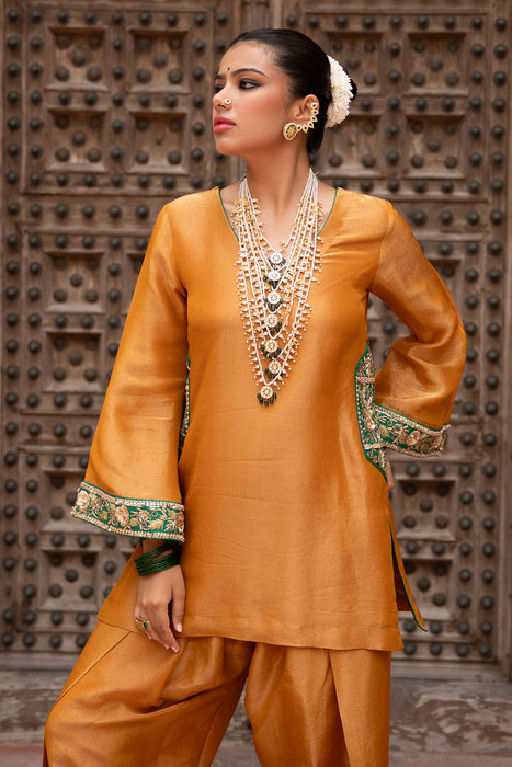 Surmayi Sunehri Hand-Embroidered Balloon Salwar Set