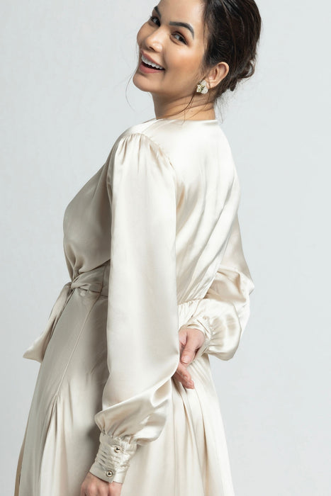 Creamy Surplice Midi Dress