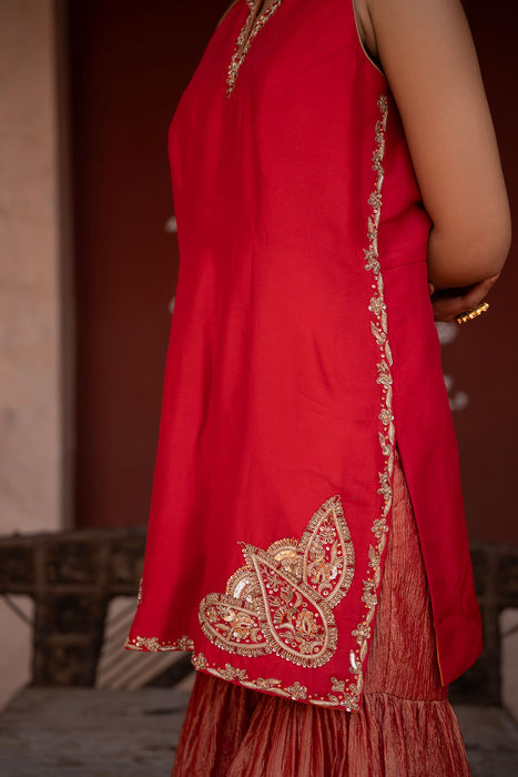 Laal Rang Hand-Embroidered Gharara Set