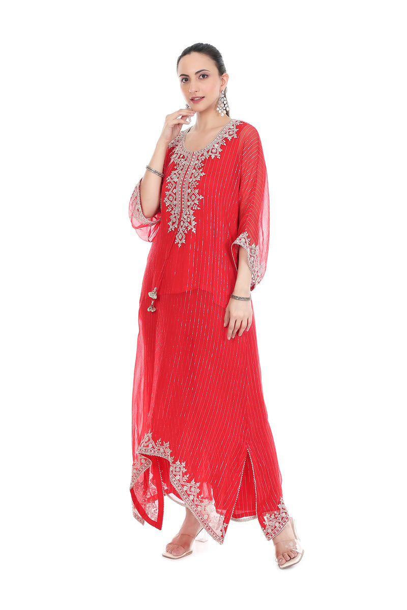 Red Embroidered Kaftaan Set