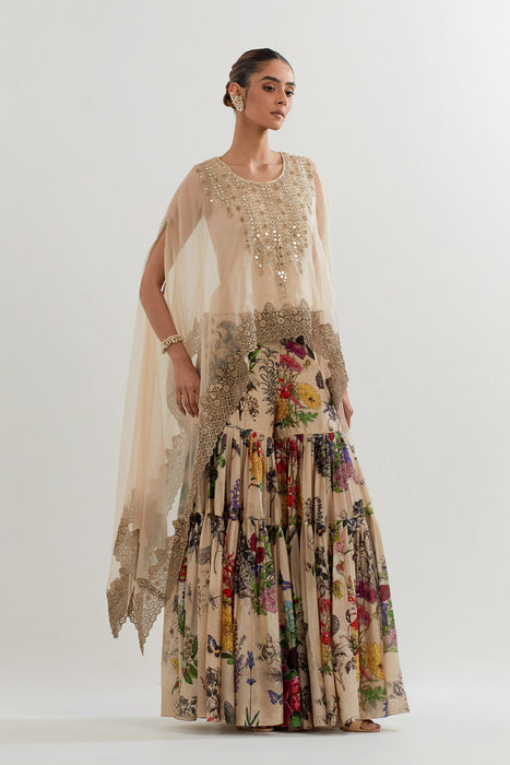 BOTANICAL PRINTED SHARARA  WITH DUPATTA CAPE