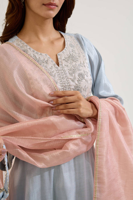 Sky Dori Tissue Anarkali with Narrow Pants and Dupatta - Set of 3