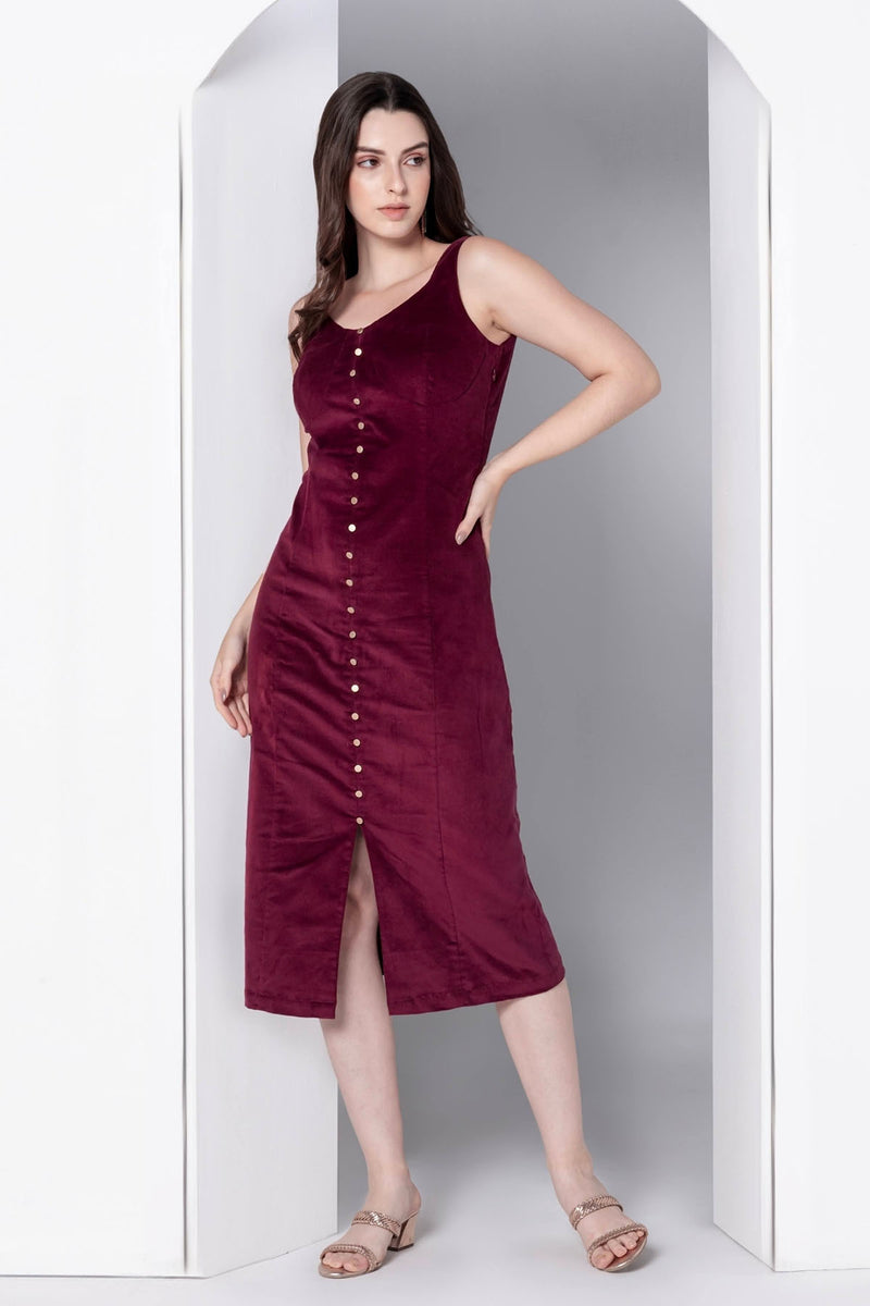 Bordeaux Bliss Corduroy Midi Dress