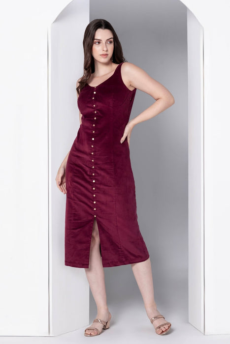 Bordeaux Bliss Corduroy Midi Dress