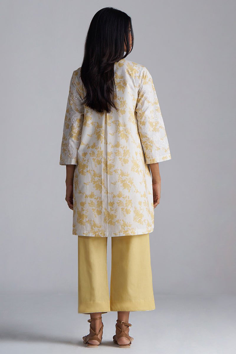 Off-White and Cornsilk Yellow Cotton Co-ord Set