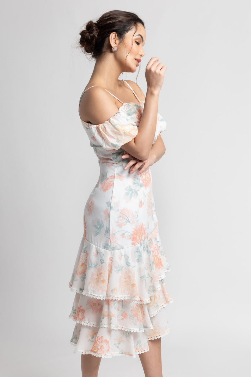 Exquisite Ivory Off-Shoulder Midi Dress