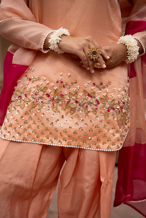Peach Pink Hand-Embroidered Farshi Set