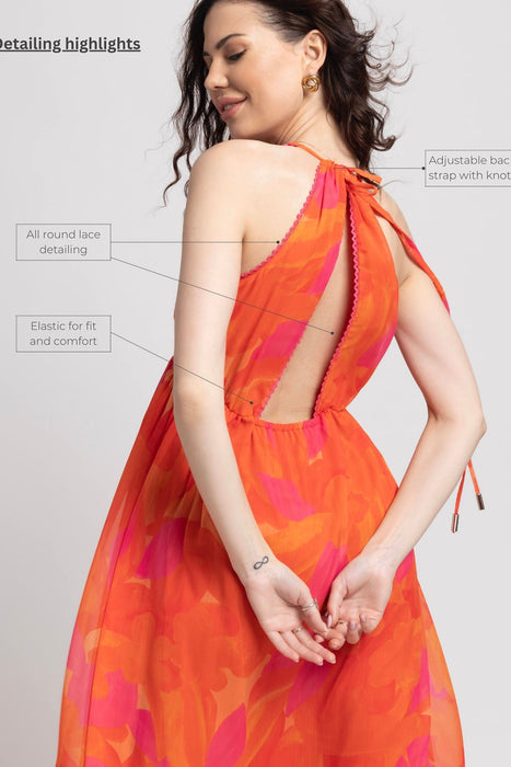 Playful Orange Surplice Maxi Dress