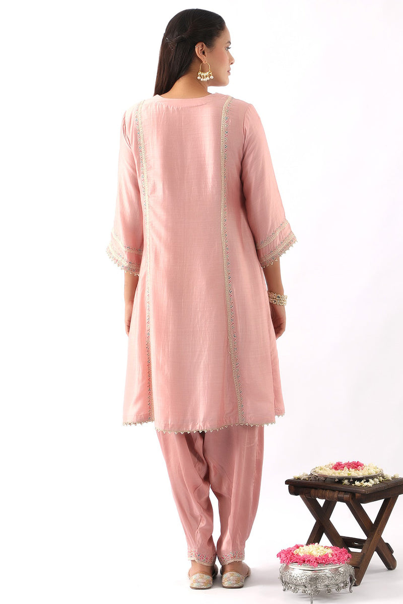 Blush Pink Embroidered A-Line Kurta & Salwar Set