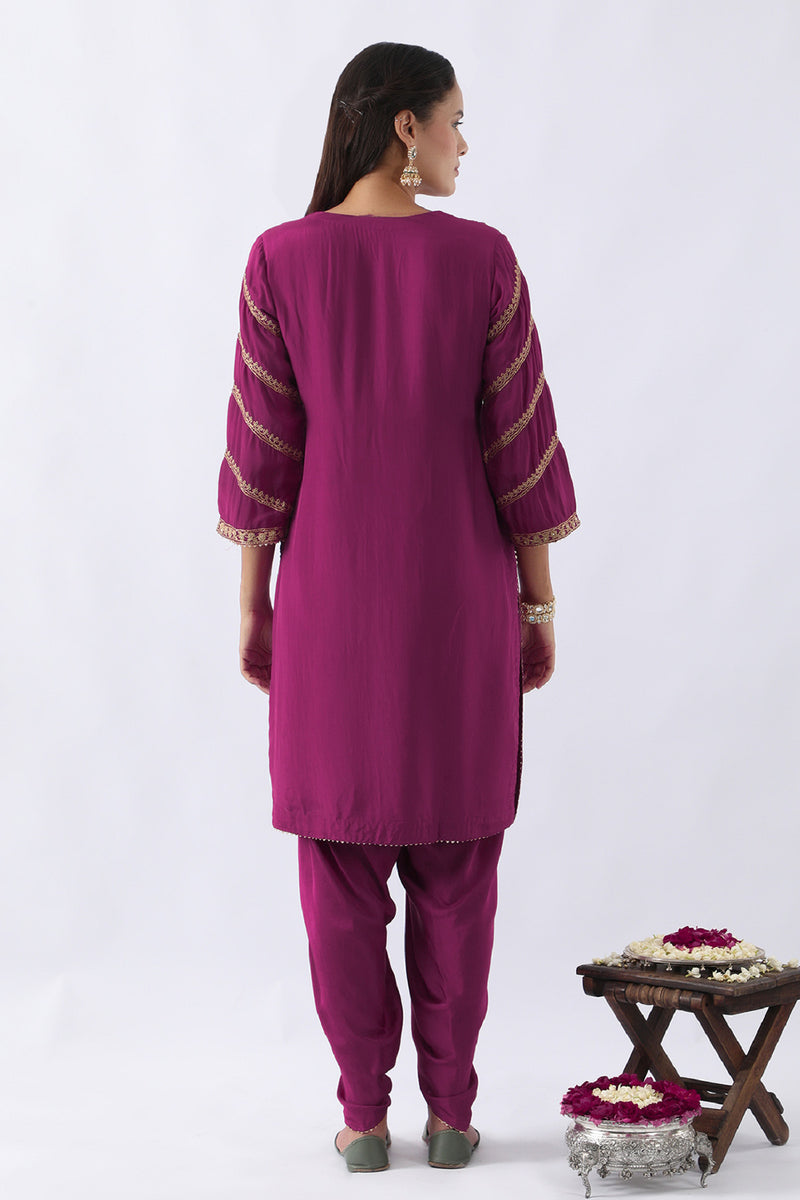 Magenta Pink Dori Embroidered Kurta & Dhoti Set