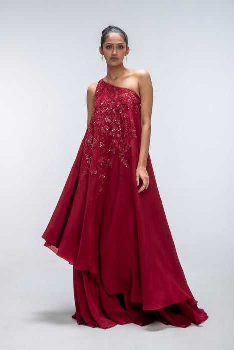 Red Reverie Ripple sharara Set