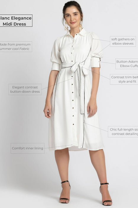 Blanc Elegance Midi Dress