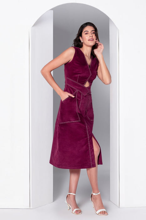 Bordeaux Allure Corduroy Midi Dress