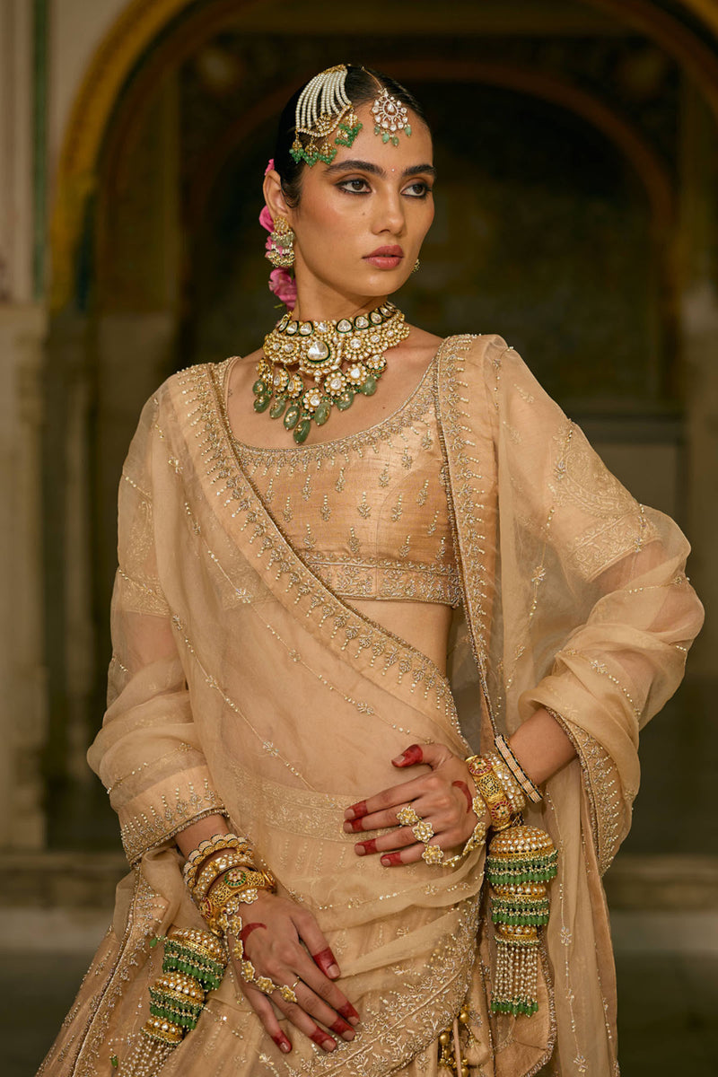 Aaliya - Dabka Zardozi Embroidered Raw Silk Gold Lehenga Set