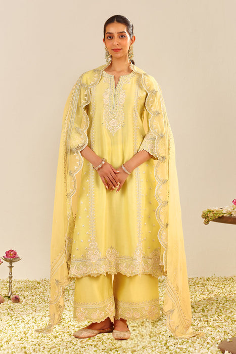 Sumaiya - A-Line Kurta With Palazzo (Lemon Yellow)