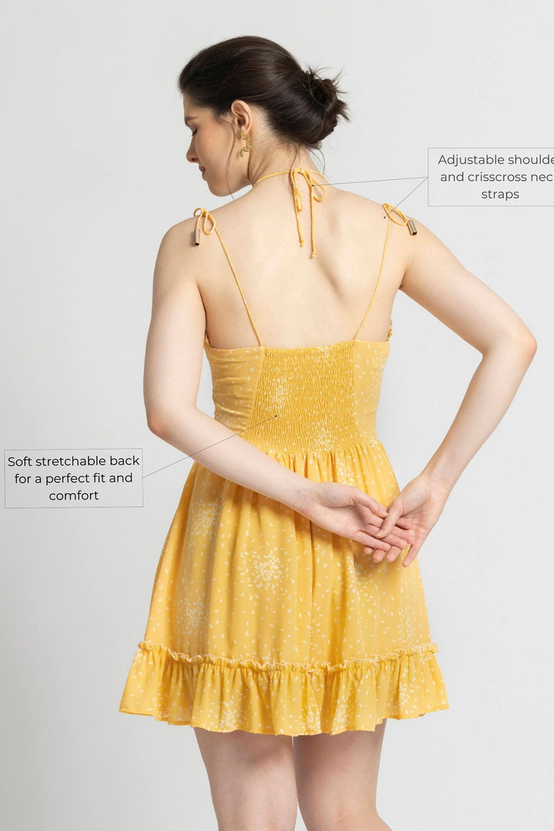 Sunlit Marigold Strappy Mini Dress