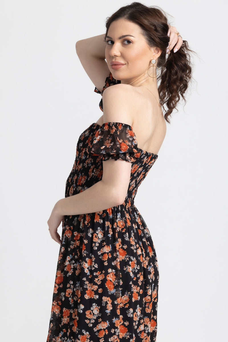 Black Blossom Maxi Dress
