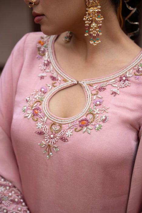 Noor Gulabi Hand-Embroidered Dhoti Set