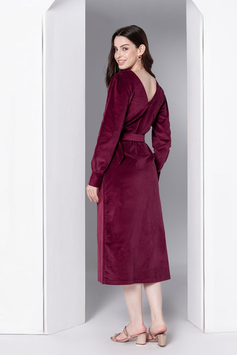 Bordeaux Grace Corduroy Midi Dress