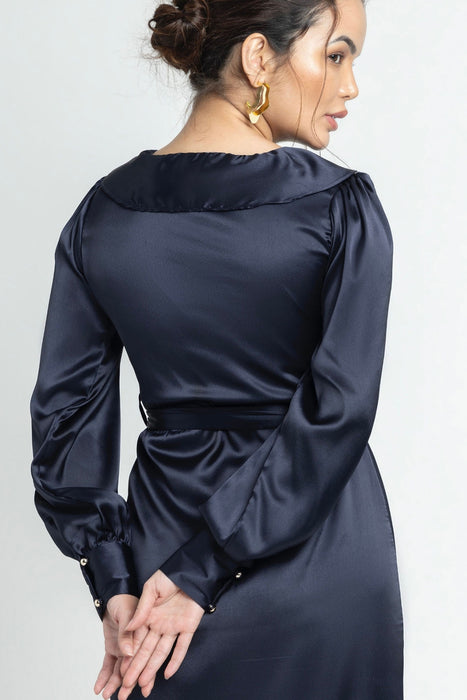 Navy Nights Ruffle Midi Dress