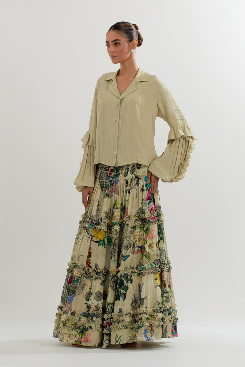 BOTANICAL PRINTED SKIRT WITH RUFFLE SHIRT