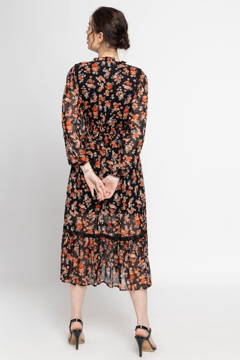 Black Blossom Midi Dress
