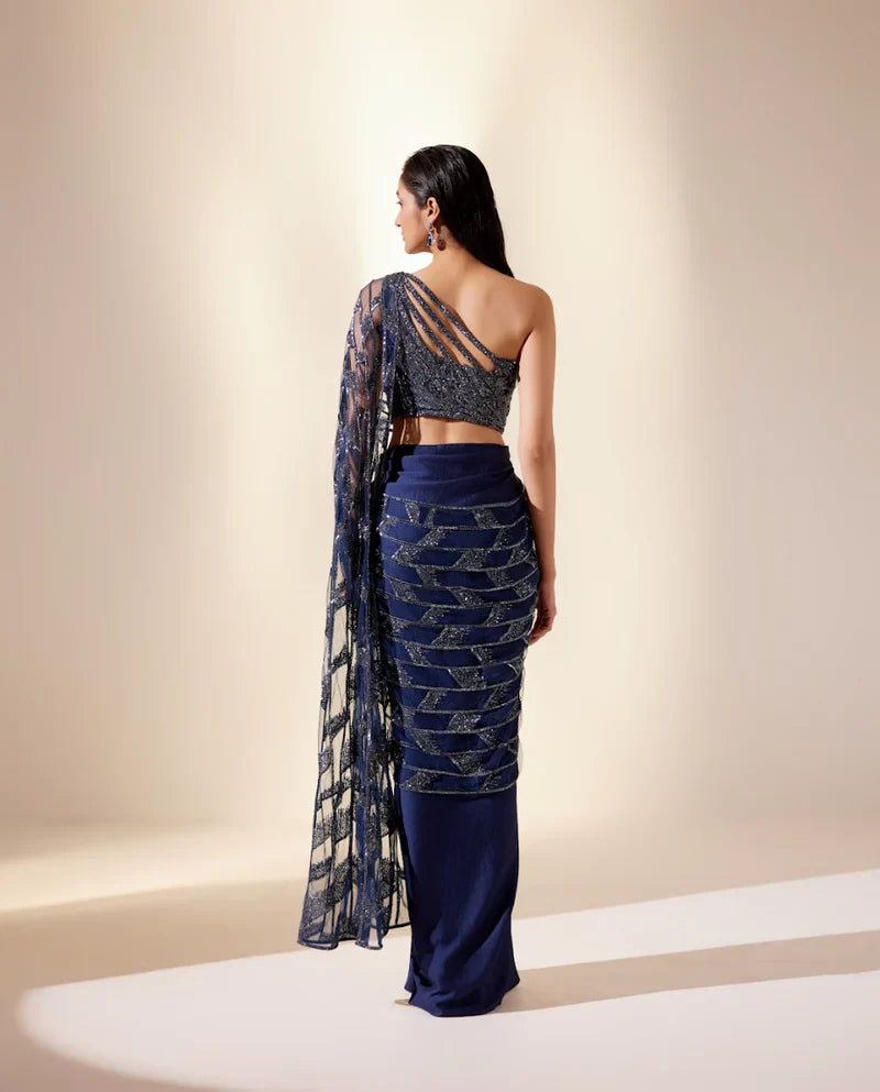 Midnight Blue Draped Drizzle Saree